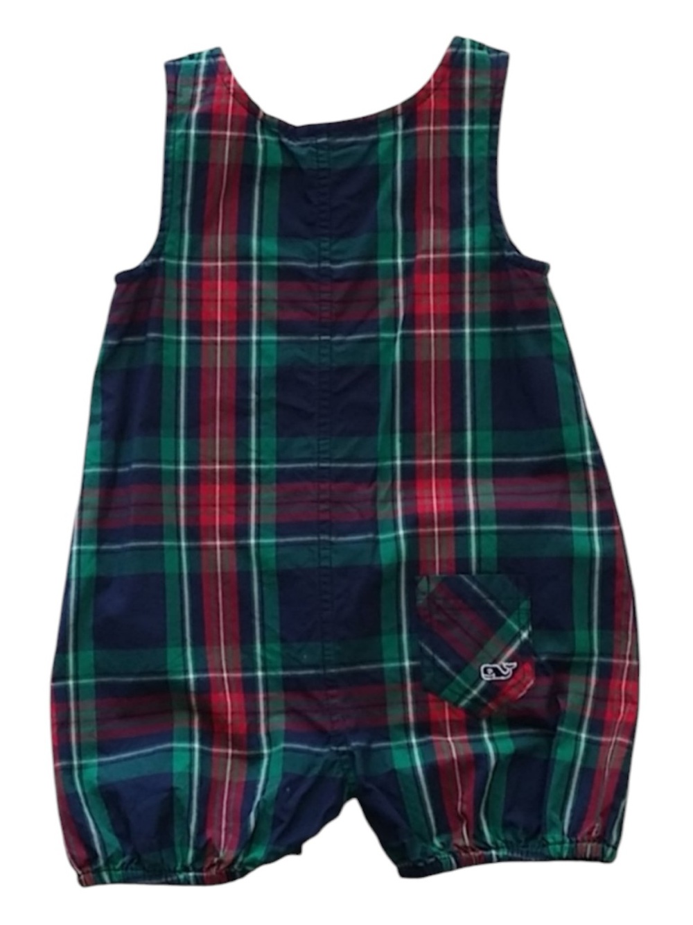 VINEYARD VINES Navy, Green & Red Plaid Baby Whale JoJo Romper Size 12/18 Months - Picture 2 of 7